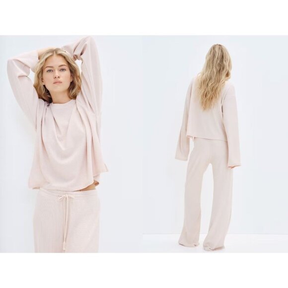 H&M Waffled Jersey Pajama Set In Light Pink - Picture 1 of 8
